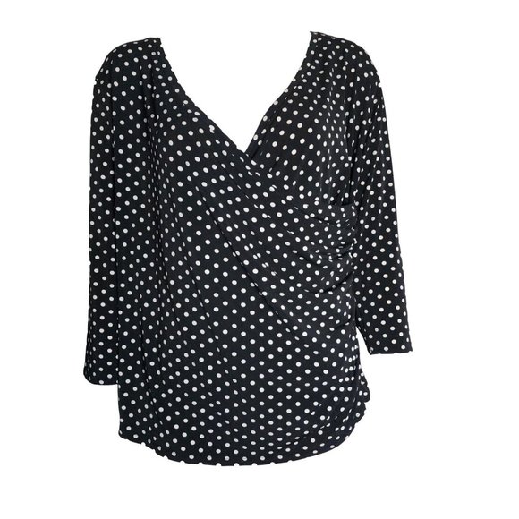 EVIE Tops - Evie Top Womens Plus Size 1X Black White Polka Dot 3/4 Sleeve Pullover